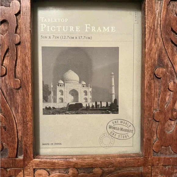 World Market wooden tabletop picture frame holds 5 x 7 pictures. Made in India - Picture 3 of 6